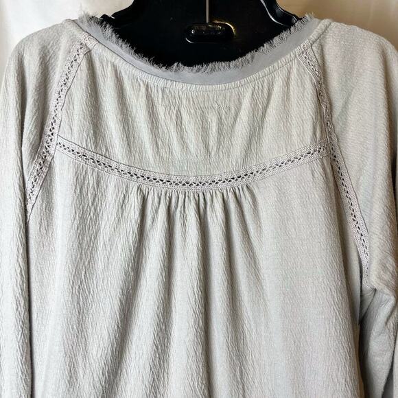Anthropologie Meadow Rue Gray Lace Peplum Tunic Top Women’s M Crochet Blouse - Picture 11 of 13